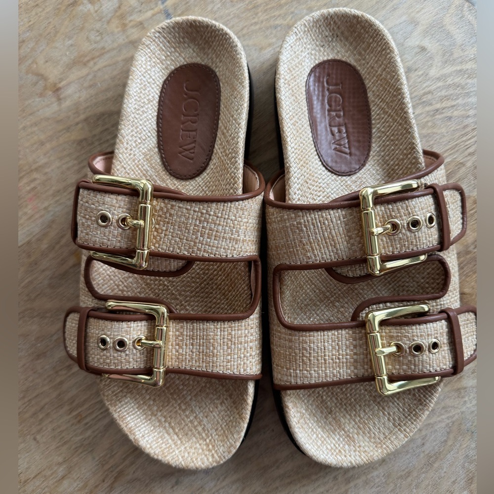 J CREW Colbie Wide-strap Buckle Sandals Raffia Size 7 - Picture 3 of 5